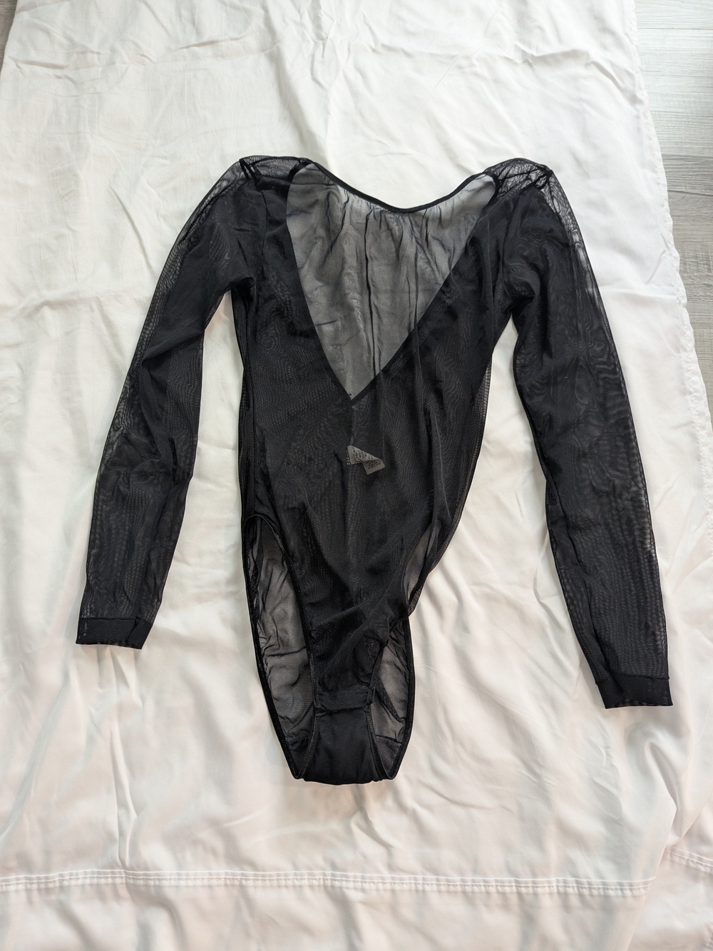 Intima Black Mesh Sheer Long-Sleeve Bodysuit - Women Tops
